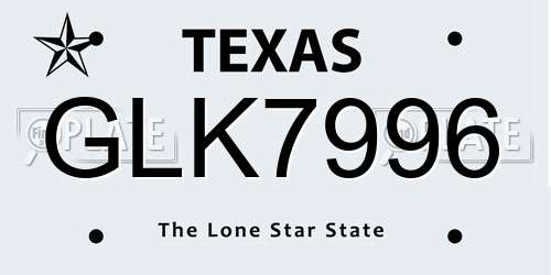 GLK7996 Texas License Plate