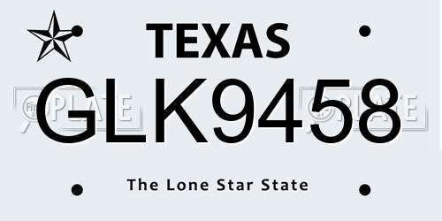 GLK9458 Texas License Plate