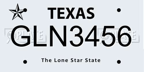 GLN3456 Texas License Plate