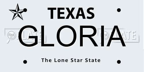 GLORIA Texas License Plate