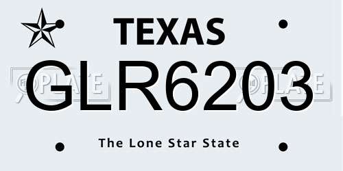 GLR6203 Texas License Plate