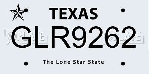 GLR9262 Texas License Plate
