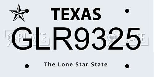 GLR9325 Texas License Plate