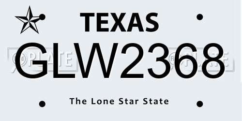 GLW2368 Texas License Plate
