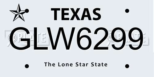 GLW6299 Texas License Plate