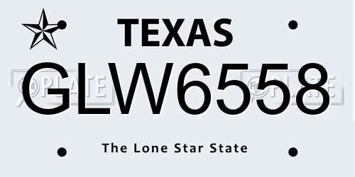 GLW6558 Texas License Plate