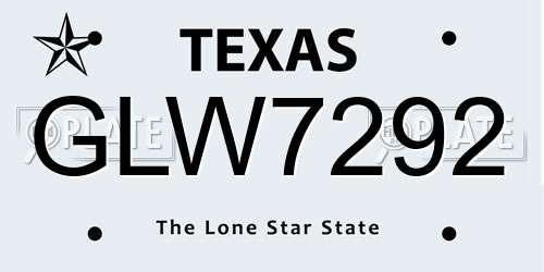 GLW7292 Texas License Plate