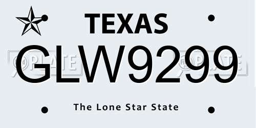 GLW9299 Texas License Plate