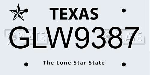 GLW9387 Texas License Plate