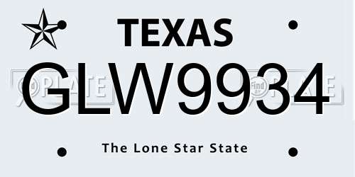GLW9934 Texas License Plate
