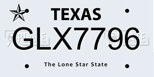 GLX7796 Texas License Plate
