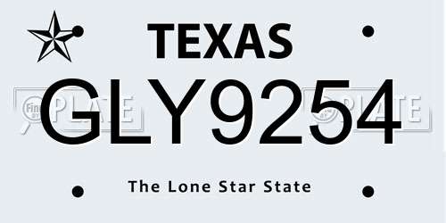 GLY9254 Texas License Plate