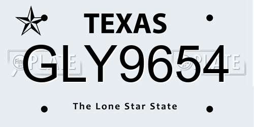 GLY9654 Texas License Plate