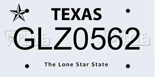 GLZ0562 Texas License Plate