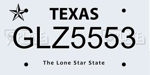 GLZ5553 Texas License Plate