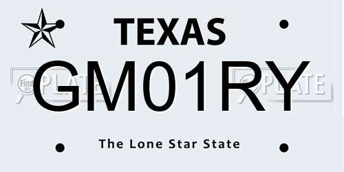 GM01RY Texas License Plate