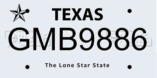 GMB9886 Texas License Plate