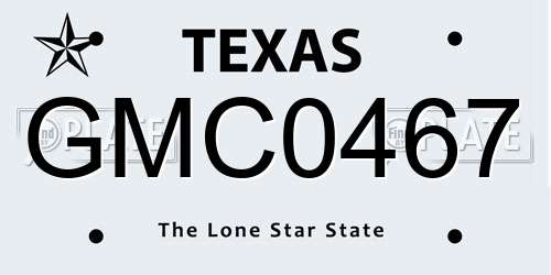 GMC0467 Texas License Plate