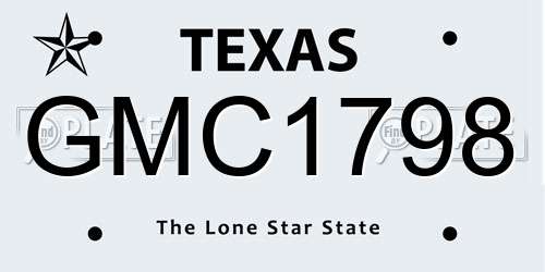 GMC1798 Texas License Plate
