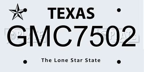 GMC7502 Texas License Plate