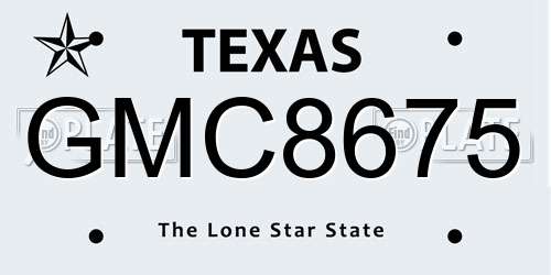 GMC8675 Texas License Plate