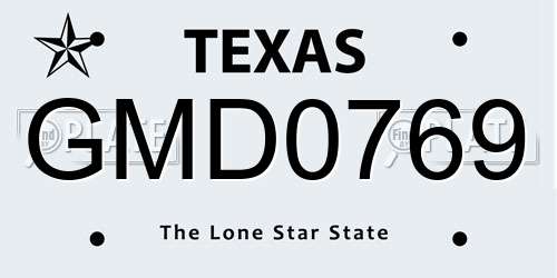 GMD0769 Texas License Plate