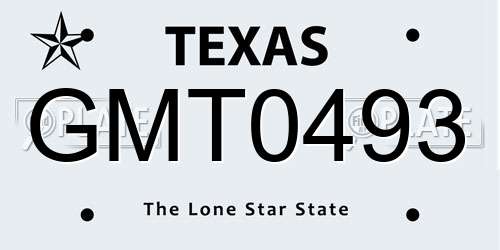 GMT0493 Texas License Plate