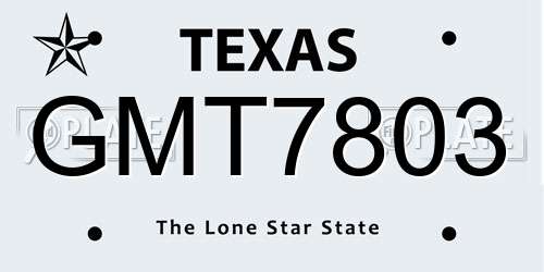 GMT7803 Texas License Plate