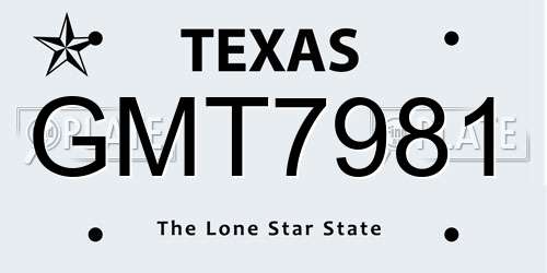 GMT7981 Texas License Plate