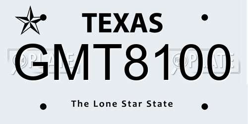 GMT8100 Texas License Plate
