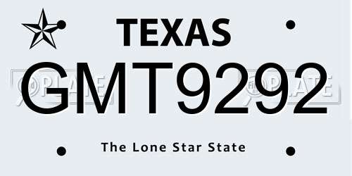 GMT9292 Texas License Plate