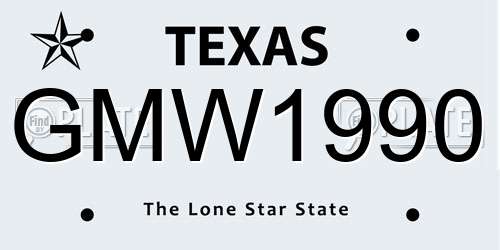 GMW1990 Texas License Plate