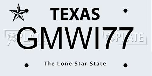 GMWI77 Texas License Plate