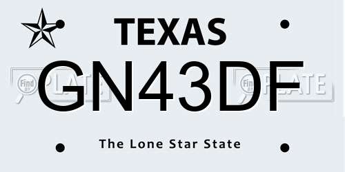 GN43DF Texas License Plate