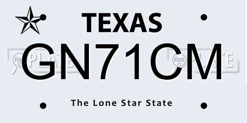 GN71CM Texas License Plate