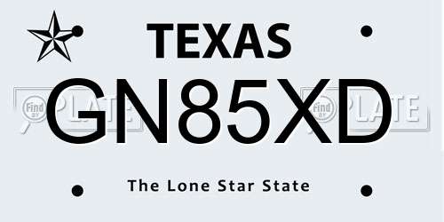 GN85XD Texas License Plate