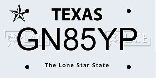 GN85YP Texas License Plate