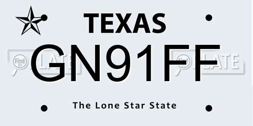 GN91FF Texas License Plate