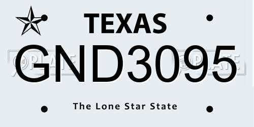 GND3095 Texas License Plate