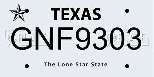 GNF9303 Texas License Plate