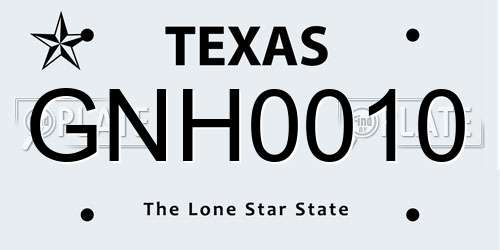 GNH0010 Texas License Plate