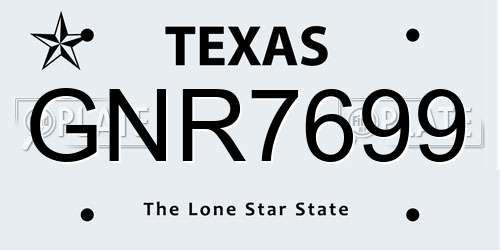 GNR7699 Texas License Plate