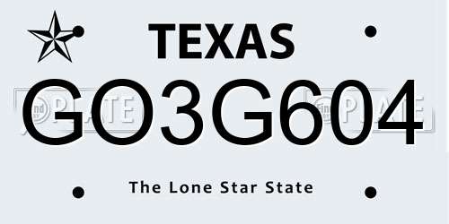 GO3G604 Texas License Plate