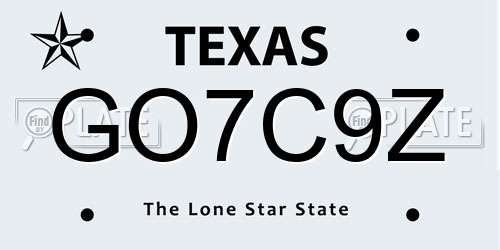 GO7C9Z Texas License Plate