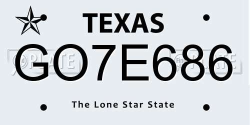 GO7E686 Texas License Plate