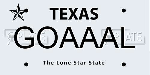 GOAAAL Texas License Plate