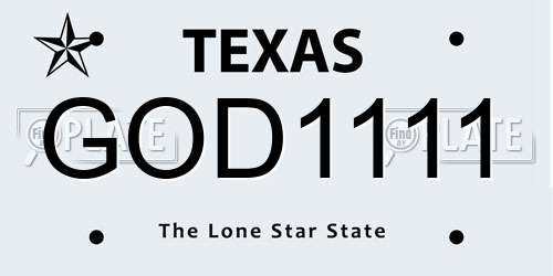 GOD1111 Texas License Plate