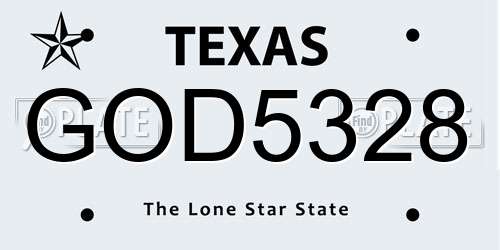 GOD5328 Texas License Plate