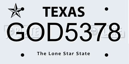 GOD5378 Texas License Plate