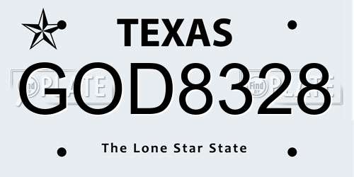GOD8328 Texas License Plate